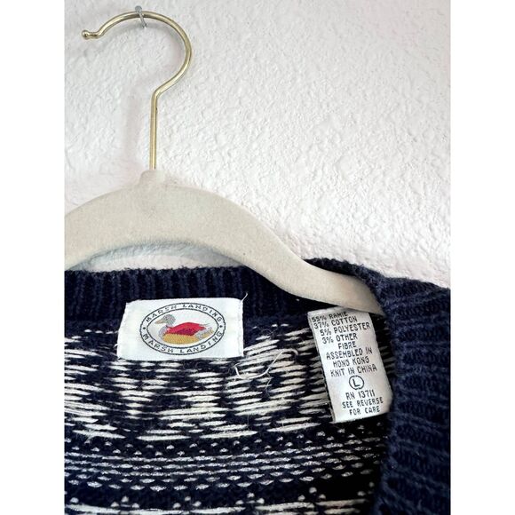 Marsh Landing Vintage Nordic Blue White Knit Grandpa Cardigan Large - Picture 6 of 7